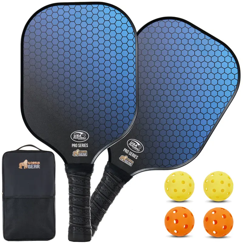 Gorilla Gear USAPA Approved Pickleball Paddles Set, Indoor Court, Fiberglass Shock Absorbent Racket with Comfortable Grip, Includes 4 Balls and Bag, Outdoor Sport Pickle Ball Paddles, Gym Equipment