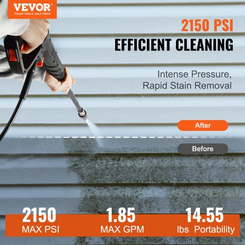 Electric Pressure Washer, 2150-PSI 1.85-GPM, Foam Cannon High-Pressure with 5 Different Nozzle, 20ft Hose/35ft Cord Lightweight Washer, Portable Cleans Cars/Fences/Patios/Furniture/Floor/Window