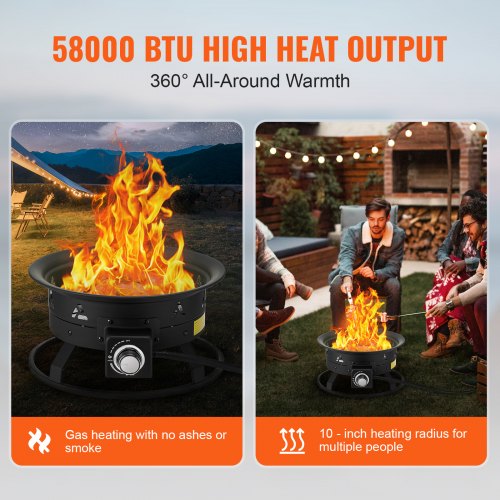 Propane Fire Pit 19” Outdoor Portable Gas Fire Pit for Heating 58000 BTU