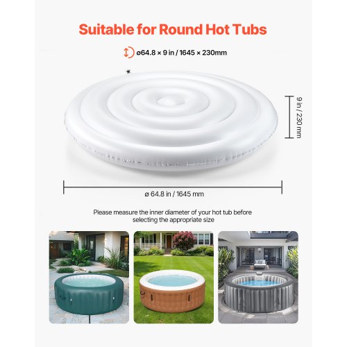 Inflatable Hot Tub Cover 5.4ft Round Lid Weatherproof and Waterproof White