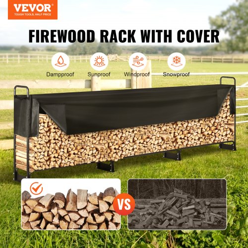 12.7FT Outdoor Firewood Rack with Cover, 152x14.2x46.1in,Heavy Duty Firewood Holder & 600D Oxford Waterproof Cover for Fireplace, Patio, Indoor/Outdoor Log Storage Rack for 3/4 Cord of Firewood