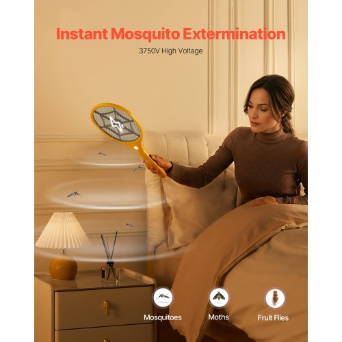 Electric Fly Swatter with 3 Layers Mesh and 500mAh Battery Yellow & Black