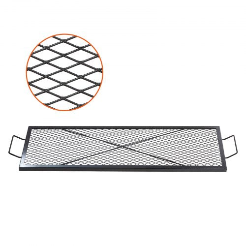 X-Marks Fire Pit Grill Grate, Rectangle Cooking Grate, Heavy Duty Steel Campfire BBQ Grill Grid with Handle & Support X Wire, Portable Camping Cookware for Outside Party Gathering, 44 Inch Black