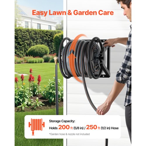 Wall Mounted Garden Hose Reel 200ft 5/8 in Manual Hose Winder Brass Fitting