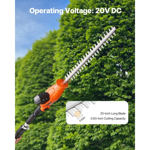 Cordless Electric Hedge Trimmer 20V 1200RMP with 20in Blade Extendable Trimmer