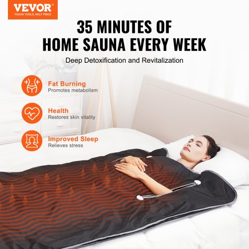 Sauna Blanket for Detoxification, Portable Far Infrared Sauna for Home, Oxford Sauna Bag w/ Arm Holes & Carbon Fiber Heating, 1-6 Level Adjustable Temp 95-176℉, 5-60 Minutes Timer, 75 x 35 in