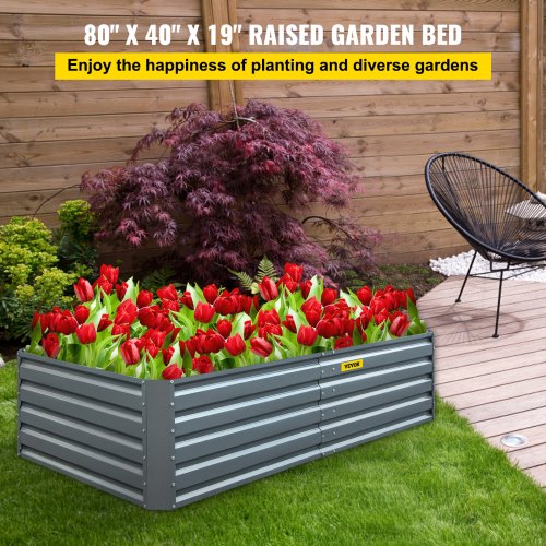 Galvanized Raised Garden Bed, 80" x 40" x 19" Metal Planter Box, Gray Steel Plant Raised Garden Bed Kit, Planter Boxes Outdoor for Growing Vegetables,Flowers,Fruits,Herbs,and Succulents