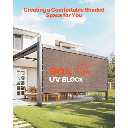 90% Sun Shade Cloth, 8 x 12 ft Pergola Shade Cover with Stainless Steel Grommets, Sun Shades Canopy Privacy Screen with 140 GSM HDPE Material, for Outdoor, Patio, Garden, and Backyard (Brown)