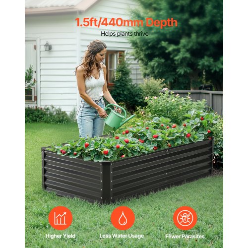 Metal Raised Garden Bed 6x3x1.5ft Outdoor Galvanized Planter Box Dark Gray
