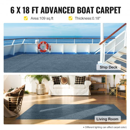 Gray Marine Carpet 6 ft x 18 ft Boat Carpet Rugs Indoor Outdoor Rugs for Patio Deck Anti-Slide TPR Water-Proof Back Cut Outdoor Marine Carpeting Easy Clean Outdoor Carpet Roll