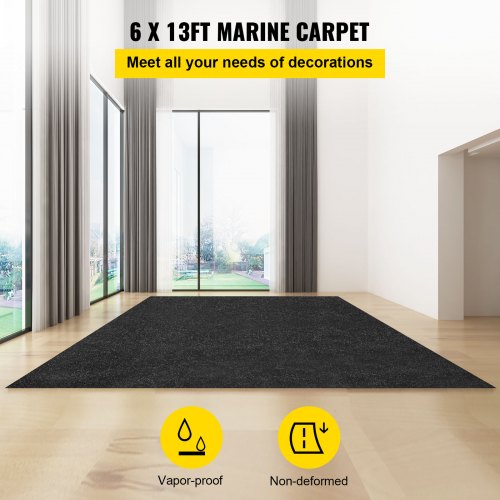 Marine Carpet, 6 x 13 ft Boat Carpeting, Charcoal Black Marine Grade Boat Carpet, Indoor/Outdoor Marine Carpeting w/ Water-proof TPR Backing, Water-proof Carpet Roll for Home, Patio, Porch, Deck