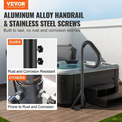 Hot Tub Handrail, 360 Rotatable Spa Side Handrail with 35"-57" Adjustable Height, Rust-proof Aluminum Spa Step Hot Tub Hand Rail with Slide-Under Mount Base for Indoor & Outdoor, 600LBS Capacity