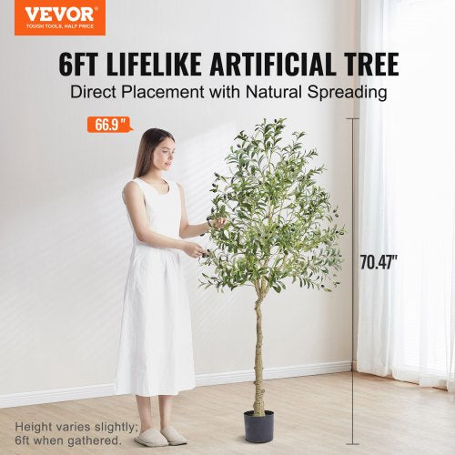 Artificial Olive Tree, 6 FT Tall Faux Plant, Secure PE Material & Anti-Tip Tilt Protection Low-Maintenance Plant, Lifelike Green Fake Potted Tree for Home Office Warehouse Decor Indoor Outdoor
