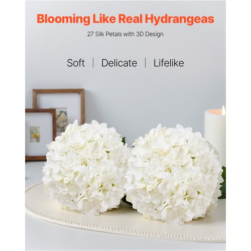 65 Pcs Artificial Silk Hydrangea Flowers 9.8 In Bouquet Arrangement White