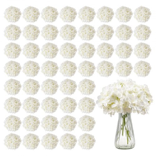 65 Pcs Artificial Silk Hydrangea Flowers 9.8 In Bouquet Arrangement White