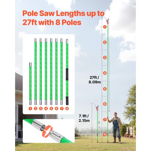 Manual Pole Saw Extendable Pole Tree Pruner 3.87 - 27 ft with Scissors