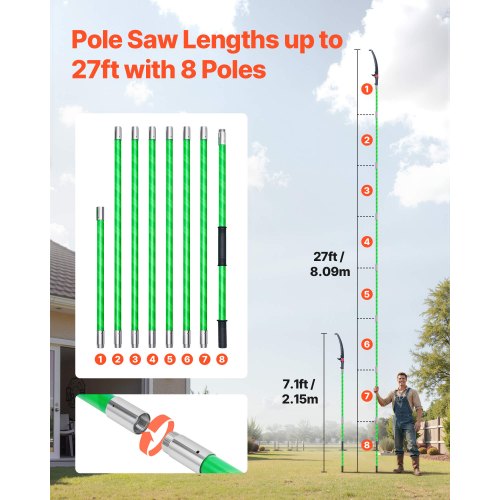 Manual Pole Saw Extendable Pole Tree Pruner 3.87-27 ft 65Mn Steel Blade