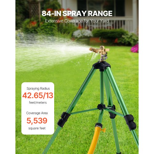 Impact Sprinkler on Tripod Base, Heavy Duty Tripod Sprinklers with Brass Head & 3/4" Connector, 360 Degree Large Area Coverage Irrigation Sprinkler, Adjustable Heights Sprinkler for Yard Green