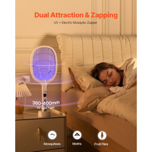 Electric Fly Swatter 3 Layers Mesh & Screen Display 1500mAh Battery White