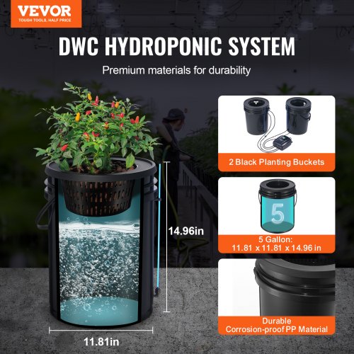 DWC Hydroponics Grow System, Hydroponic Growing System with Top Drip Kit, Deep Water Culture 5-Gallon 2 Buckets, with Air Pump, Air Stones and Water Level Device for Leafy Vegetables