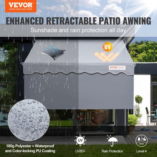 Manual Retractable Awning, 78" Outdoor Retractable Patio Awning Sunshade Shelter, Adjustable Patio Door Window Awning Canopy with 39" Sun Shade Curtain for Backyard, Garden, Balcony