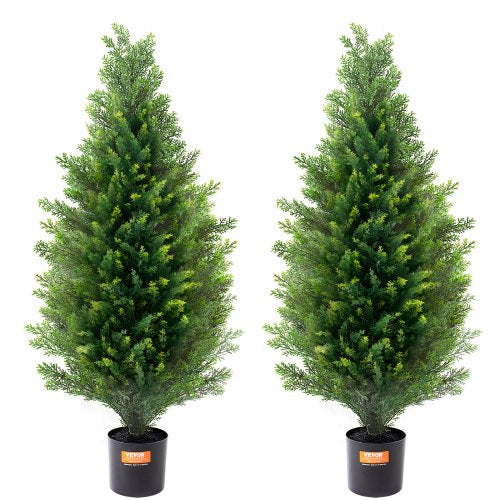 2 Pack 3' Artificial Cedar Topiary Tree Faux Plant UV Decor In/Outdoor