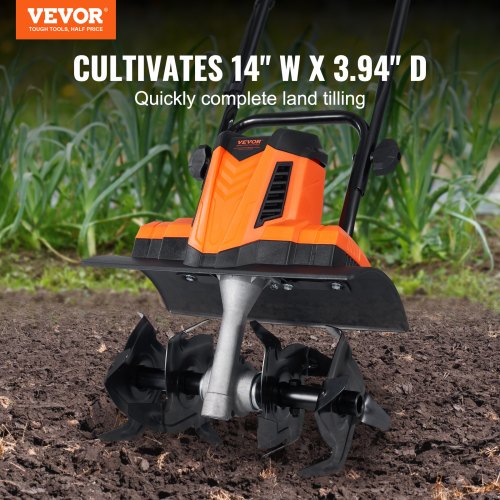 10 Amp Electric Tiller, 14" Tilling Width 3.94" Tilling Depth Corded Electric Tiller/Cultivator, Steel Mn Tines, Rototiller for Garden Lawn Soil Digging