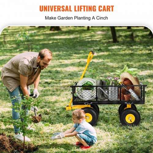 Steel Garden Cart, Heavy Duty 500 lbs Capacity, with Removable Mesh Sides to Convert into Flatbed, Utility Metal Wagon with 180° Rotating Handle and 10 in Tires, Perfect for Garden, Farm, Yard