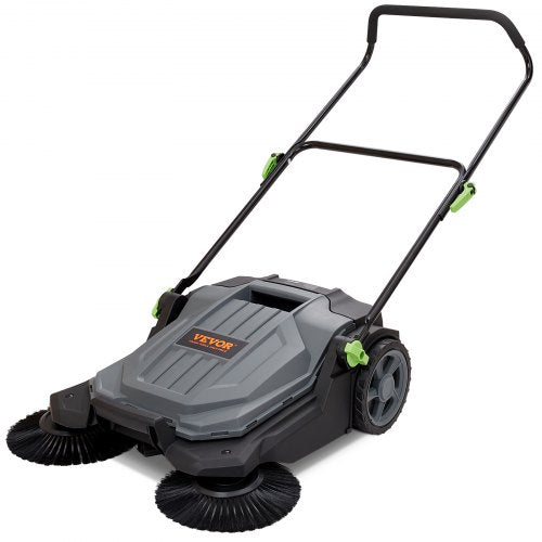 Walk-behind Hand Push Floor Sweeper, 25.6" Sweeping Width Floor Sweeper Manual Non-Electric, 5-Gallon Waste Container, Angle & Height Adjustable Folding Handle for Walkway, Yard, Garage, Patio