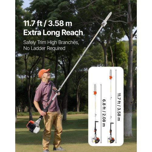 Gas Pole Saw 43CC 2-Stroke Extendable Cordless Tree Trimmer 10 in Cutting Bar