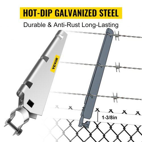 Barbed Wire Arm Set of 10 Extend Arm Barbed Wire for 1-3/8" Top Rail Chain-Link Barbwire Arm Hot-Dip Galvanized Steel Cornered Barbwire Arm 45-Degree for Chain Link Fence Grapevine Trellises