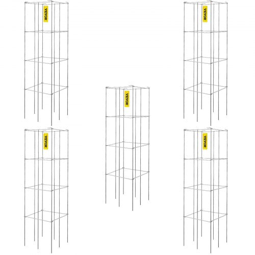 Tomato Cages, 11.8" x 11.8" x 46.1", 5 Packs Square Plant Support Cages, Silver PVC-Coated Steel Tomato Towers for Climbing Vegetables, Plants, Flowers, Fruits
