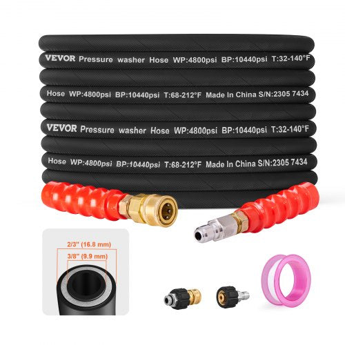 Pressure Washer Hose, 100FT, Kink Free 3/8"-φ14.8 Male, 3/8"-φ15 Female For Most Brand Pressure Washers, 4.9'' Bending Radius, 4800 PSI Heavy Duty Power Washer Extension Replacement Hose