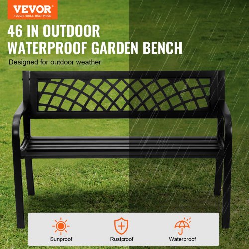 Outdoor Bench,46 inches Metal Garden Bench for Outdoors, 480 lbs Load Capacity Bench,  Outdoor Garden Park Bench with Backrest and Armrests, Patio Bench for Garden, Park, Yard, Front Porch
