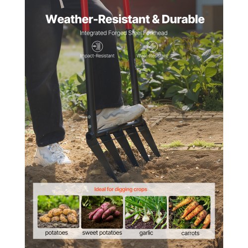 5 Tine Broad Fork Tool Heavy Duty U-Shaped Pitch Fork for Gardening Spading