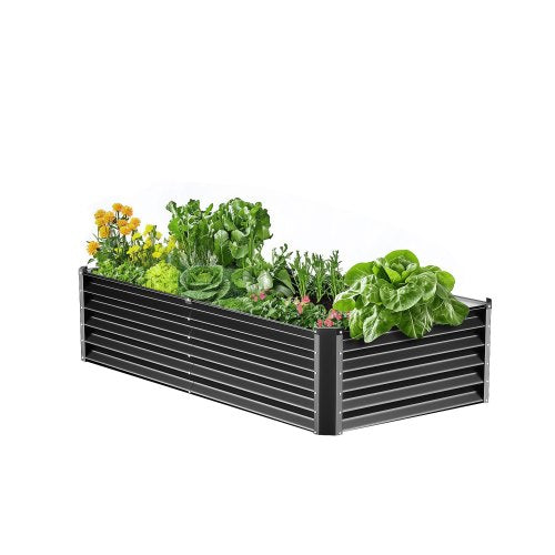 Metal Raised Garden Bed 6x3x1.5ft Outdoor Galvanized Planter Box Dark Gray