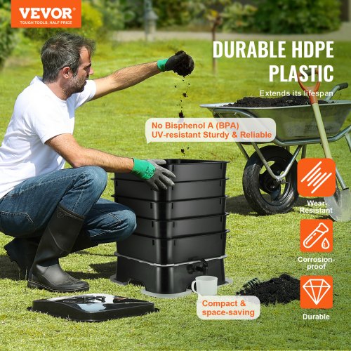 5-Tray Worm Composter, 50 L Worm Compost Bin Outdoor and Indoor, Sustainable Design Worm Farm Kit, for Recycling Food Waste, Worm Castings, Worm Tea, Vermiculture and Vermicomposting