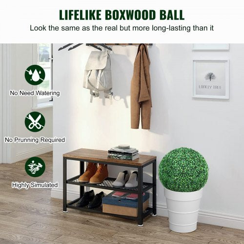 Artificial Topiaries Boxwood Trees, 16” Tall (2 Pieces), Ball-Shape Faux Topiaries Plant, All-year Green Feaux Plant Decorative Balls for Backyard, Balcony,Garden, Wedding and Home Décor