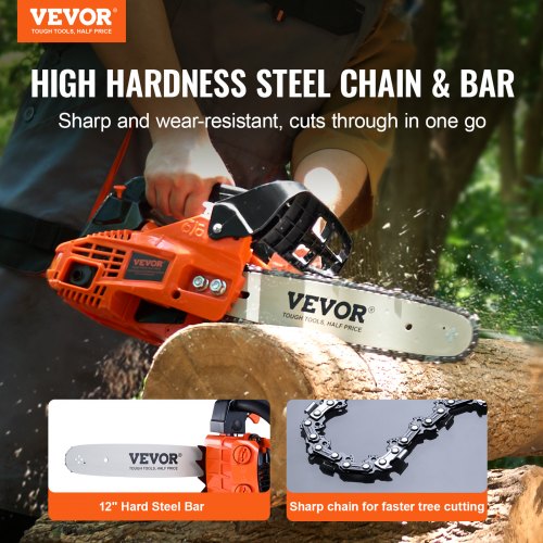 25.4CC 12" Gasoline Chainsaw Powered Wood Cutting Engine Gas Chain Saw
