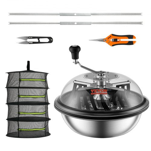 Leaf Bowl Trimmer, 16'' Trimmer Bowl, Manual Bud Trimmer with Stainless-Steel Blades for Twisted Spin Cut, Clear Visibility Dome, Foldable Herb Drying Rack and Hand Pruner Included