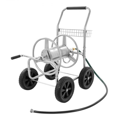 Hose Reel Cart, Hold Up to 250 ft of 5/8’’ Hose, Garden Water Hose Carts Mobile Tools with 4 Wheels, Heavy Duty Powder-coated Steel Outdoor Planting with Storage Basket, for Garden, Yard, Lawn