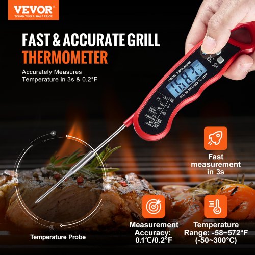 Grillers Instant Read Meat Thermometer for Grill and Cooking, Best Waterproof Ultra Fast Thermometer with Backlight & Calibration, Digital Food Probe for Kitchen, Outdoor Grilling and BBQ