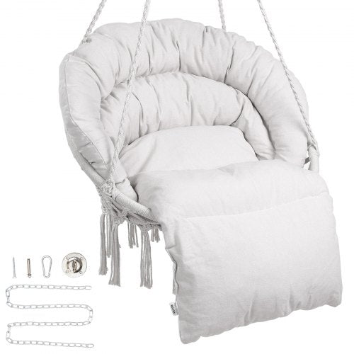Hammock Swinging Chair Macramé Hanging Chair with Cushion Indoor & Outdoor