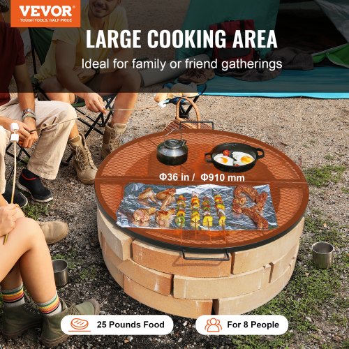 X-Marks Fire Pit Grill Grate, Foldable Round Cooking Grate, Heavy Duty Steel Campfire BBQ Grill Grid with Handle and Support X Wire, Portable Camping Cookware for Outside Party, 36 Inch Black