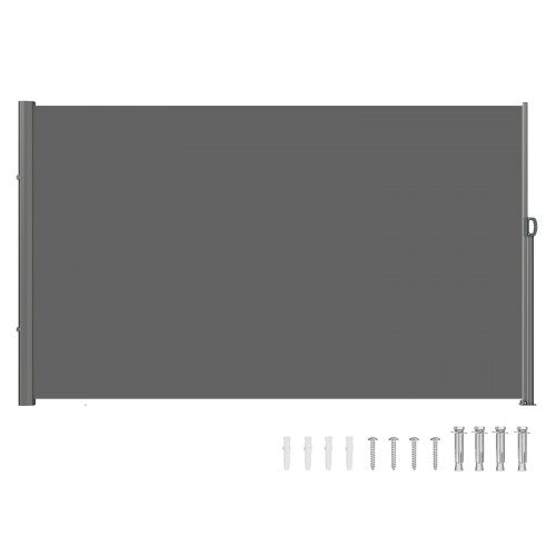 Retractable Side Awning, 71''118'' Full Aluminum Rust-Proof Outdoor Privacy Screen, Folding Room Divider Fence & Wind Screen for Patio Sun Shade, Backyard, Balcony, Roof Terraces and Pools, Grey